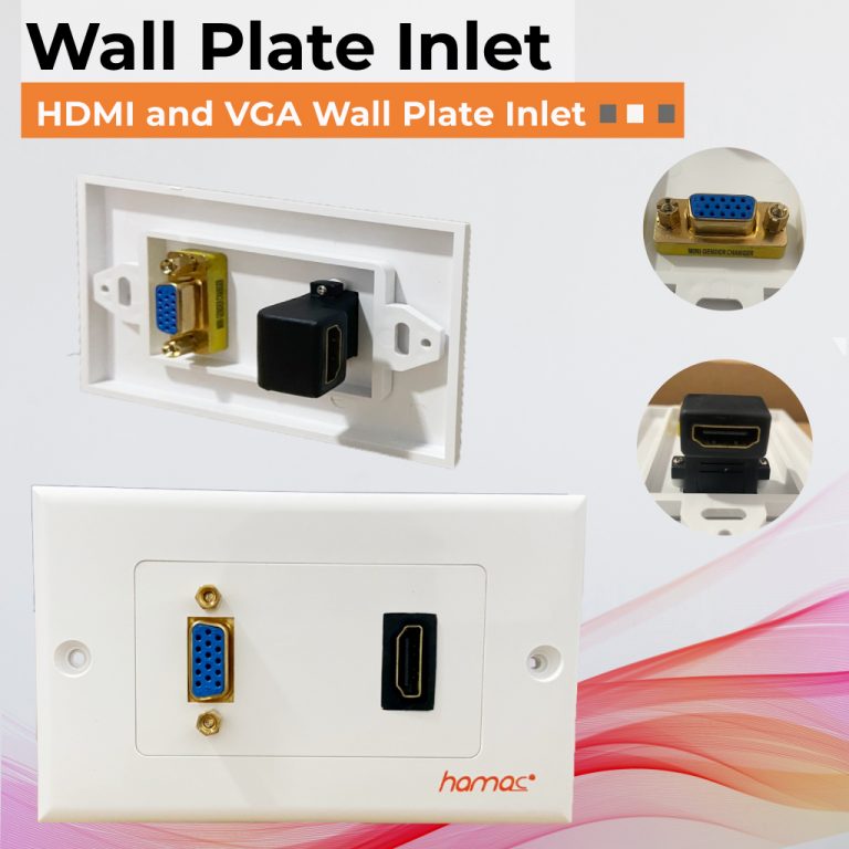 แผ่นเพลทติดผนัง HDMI VGA (HDMI inlet plate / HDMI and VGA wall plate inlet)